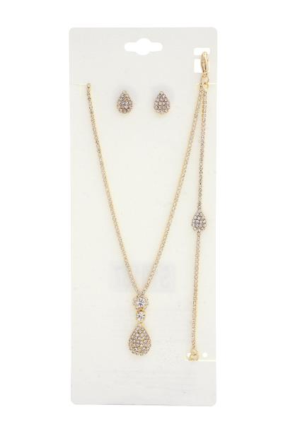 TEARDROP RHINESTONE BRACELET NECKLACE SET