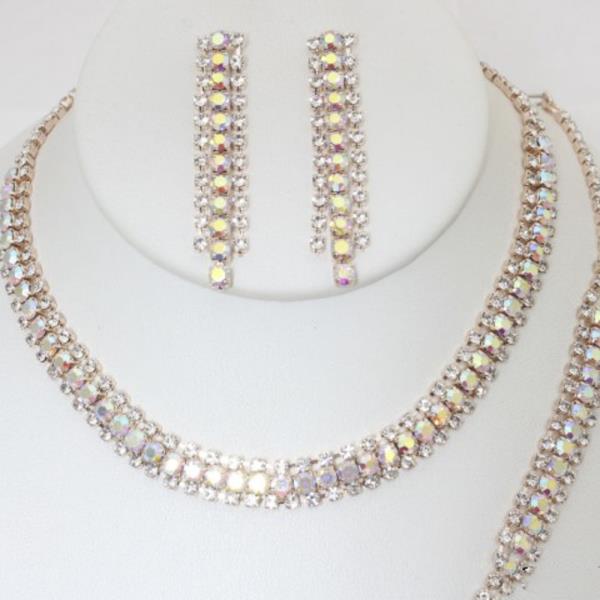 RHINESTONE BRACELET NECKLACE SET