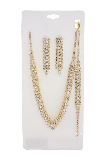 V SHAPE RHINESTONE NECKLACE AND BRACELET SET