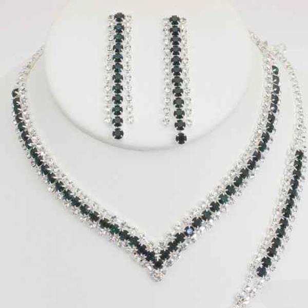 V SHAPE RHINESTONE NECKLACE AND BRACELET SET