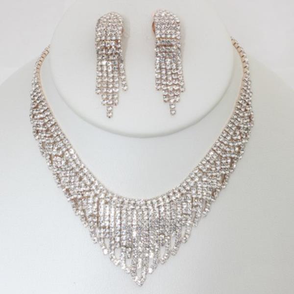 RHINESTONE FRINGE NECKLACE EARRING SET