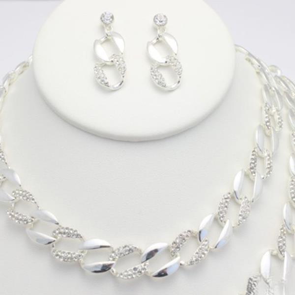 RHINESTONE CURB LINK NECKLACE BRACELET SET