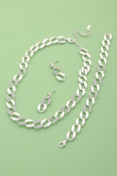 RHINESTONE CURB LINK NECKLACE BRACELET SET