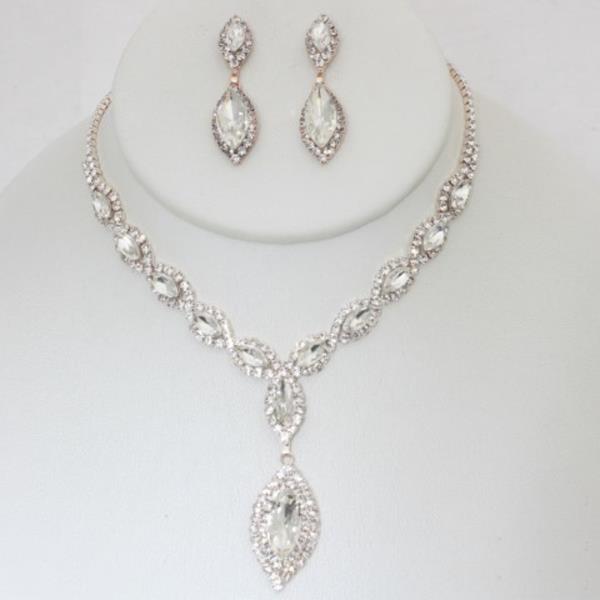 ELEGANT CRYSTAL RHINESTONE NECKLACE EARRING SET