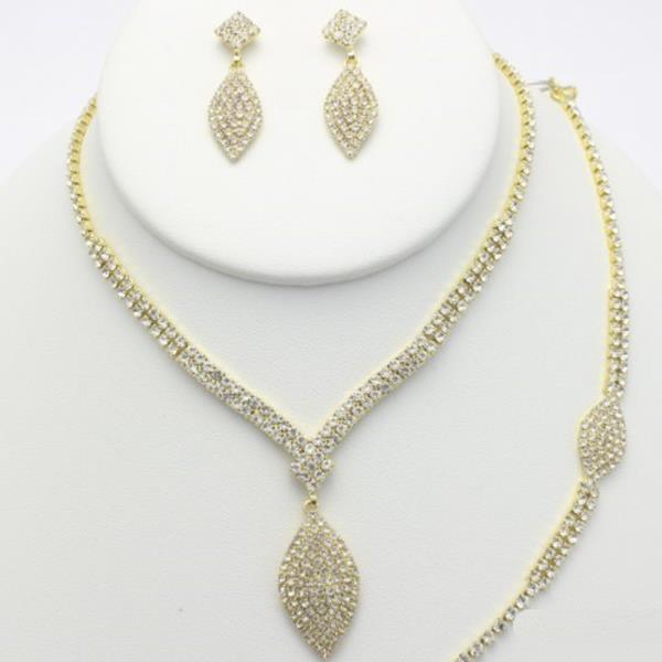 RHINESTONE TEARDROP PENDANT NECKLACE EARRING BRACELET SET