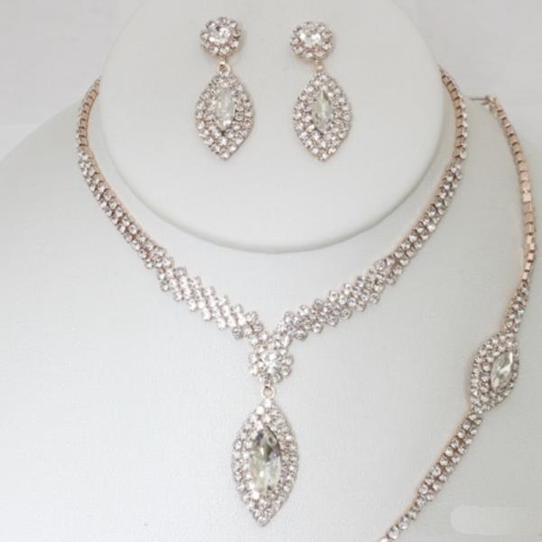 MARQUISE RHINESTONE BRACELET NECKLACE SET