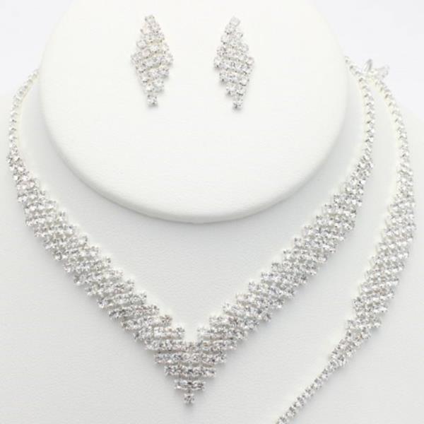 RHINESTONE V SHAPE NECKLACE AND BRACELET SET