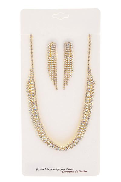 BRIDAL CRYSTAL RHINESTONE NECKLACE EARRING SET