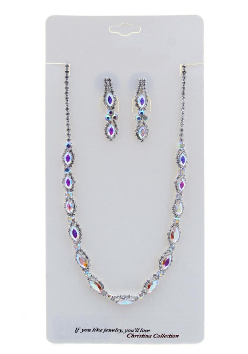 BRIDAL CRYSTAL RHINESTONE STATEMENT NECKLACE EARRING SET
