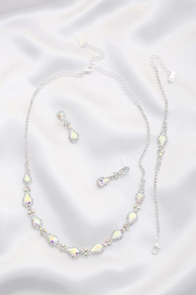 TEARDROP LINK RHINESTONE BRACELET NECKLACE SET