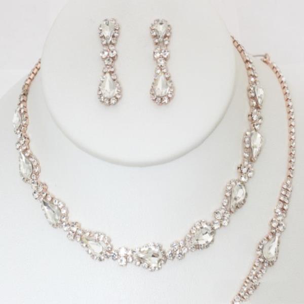 TEARDROP LINK RHINESTONE BRACELET NECKLACE SET