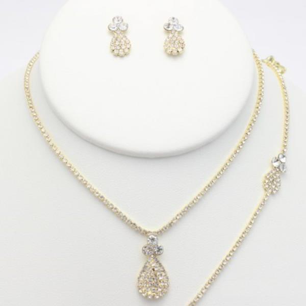 RHINESTONE NECKLACE BRACELET EARRING SET