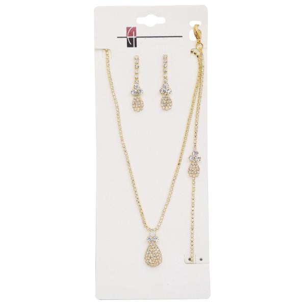 RHINESTONE NECKLACE BRACELET EARRING SET