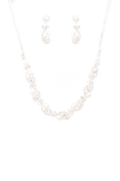 BRIDAL CRYSTAL RHINESTONE & PEARL NECKLACE EARRING SET