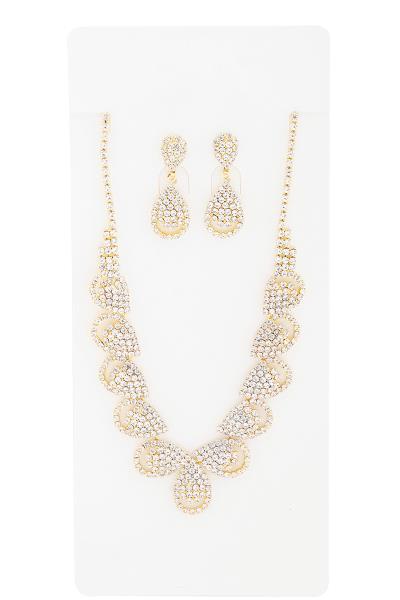RHINESTONE MULTI TEAR DROP DESIGN NECKLACE AND EARRING SET