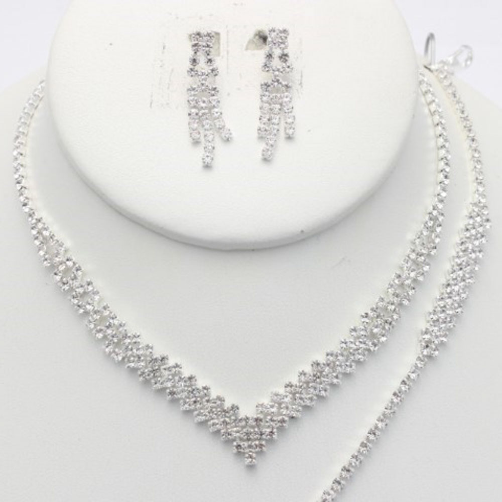 RHINESTONE V SHAPE BRACELET NECKLACE SET