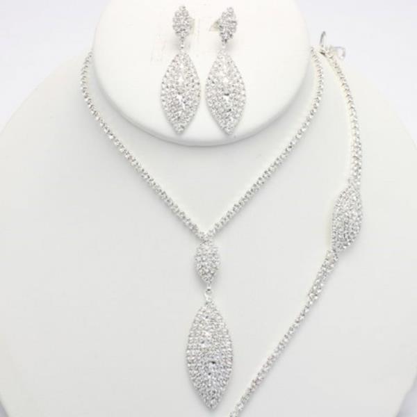 ELEGANT MARQUISE RHINESTONE BRACELET NECKLACE SET