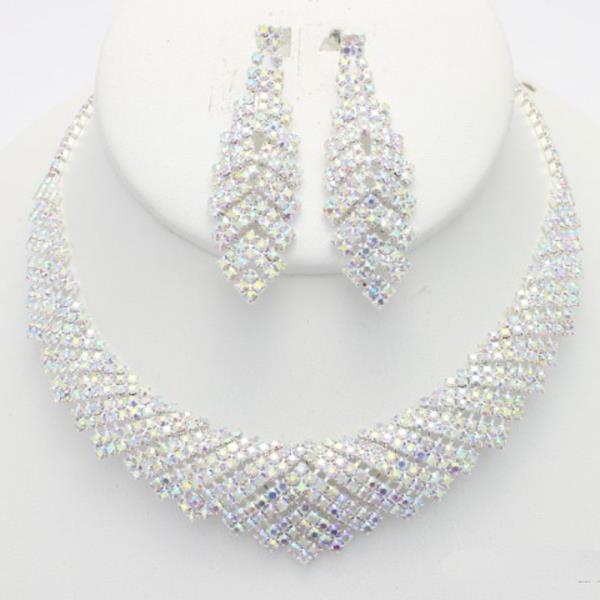 BRIDAL CRYSTAL RHINESTONE NECKLACE EARRING SET