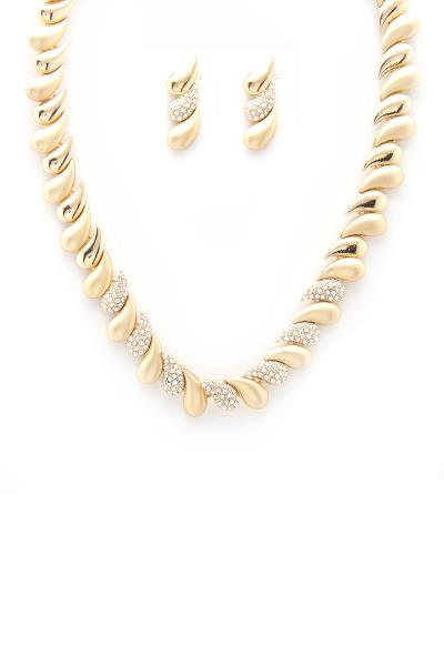 CURVE TEARDROP RHINESTONE NECKLACE