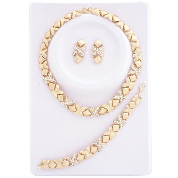 METAL RHINESTONE NECKLACE BRACELET SET