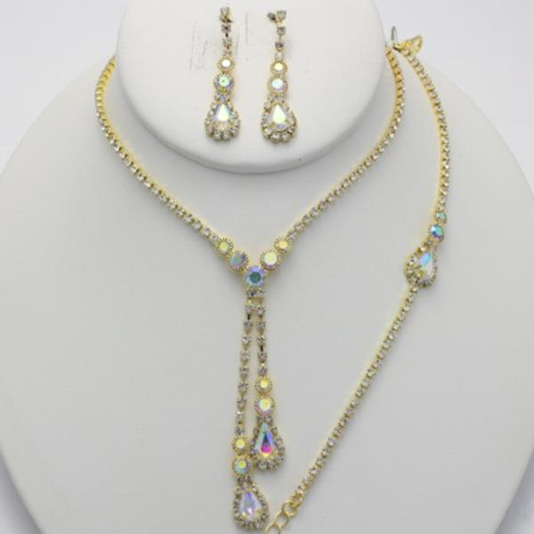 TEARDROP Y SHAPE RHINESTONE NECKLACE