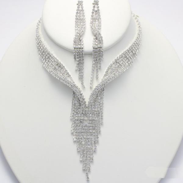 FASHION BRIDAL RHINESTONE NECKLACE EARRING SET