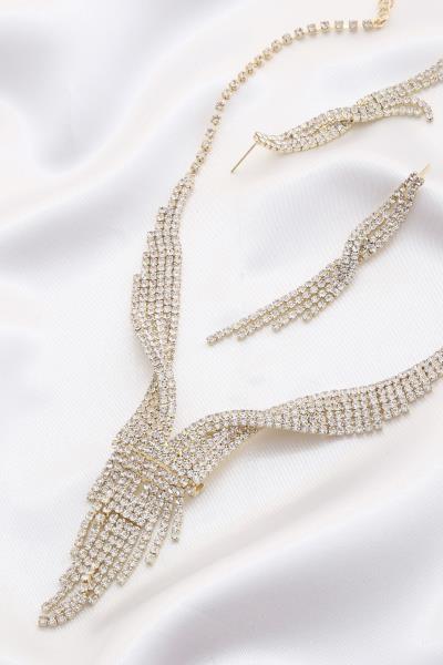 FASHION BRIDAL RHINESTONE NECKLACE EARRING SET