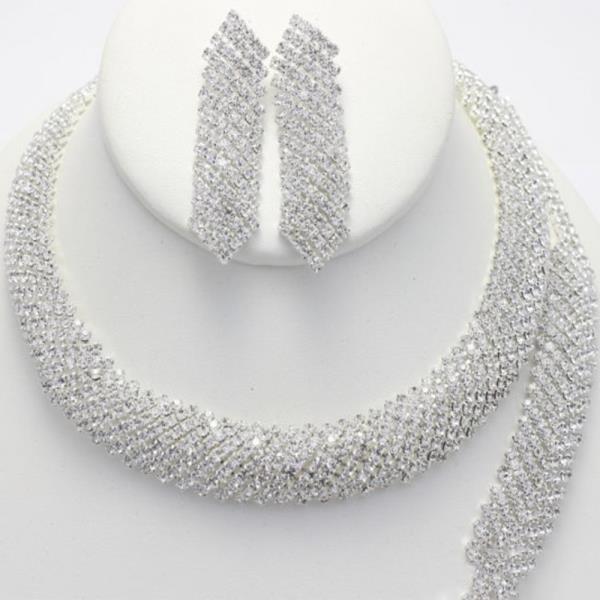 ROUND CRYSTAL BRIDAL BRACELET NECKLACE SET