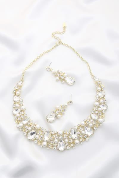 TEARDROP PEARL RHINESTONE BRIDAL NECKLACE