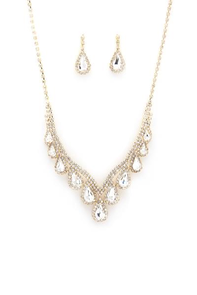 TEARDROP RHINESTONE V SHAPE NECKLACE