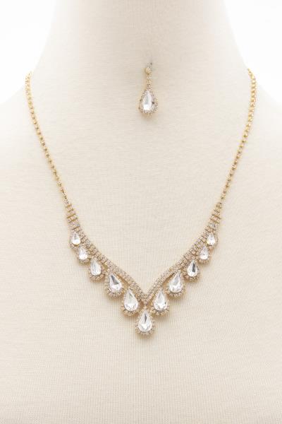 TEARDROP RHINESTONE V SHAPE NECKLACE