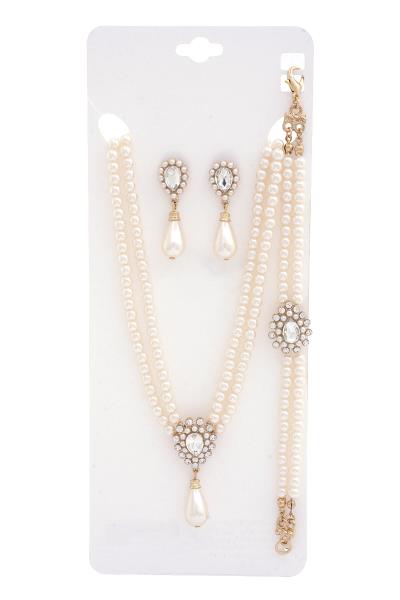 RHINESTONE PEARL BRACELET NECKLACE SET