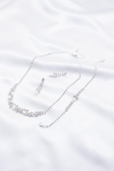 MARQUISE PEARL RHINESTONE BRIDAL BRACELET AND NECKLACE SET