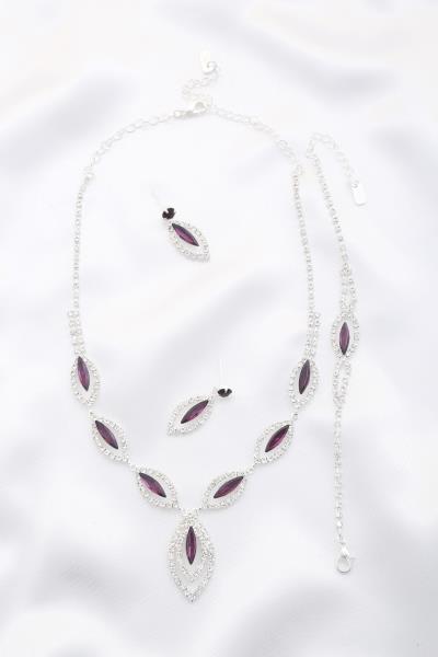 DOUBLE MARQUISE RHINESTONE NECKLACE BRACELET SET