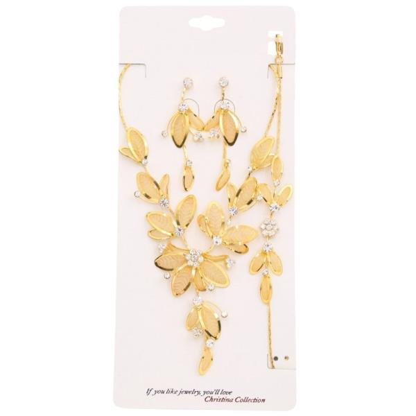 FLORAL CRYSTAL NECKLACE EARRING AND BRACELET SET