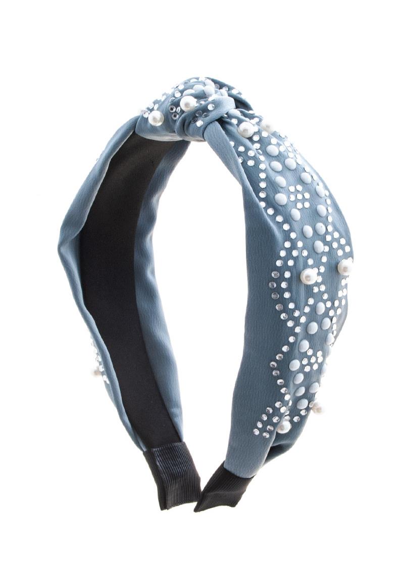 FASHION STONE PAVE PEARL STUDDED MID KNOT HEADBAND