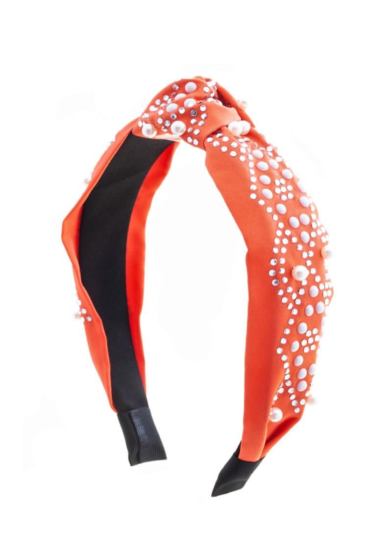 FASHION STONE PAVE PEARL STUDDED MID KNOT HEADBAND