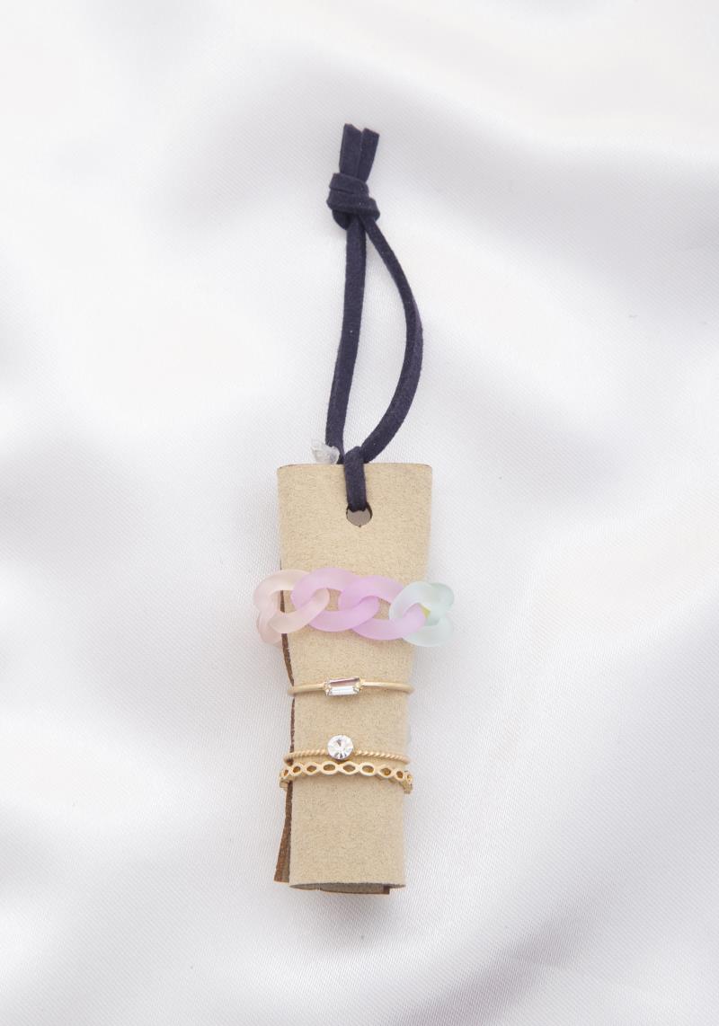 MARBLE PATTERN CURN LINK ASSORTED RING SET