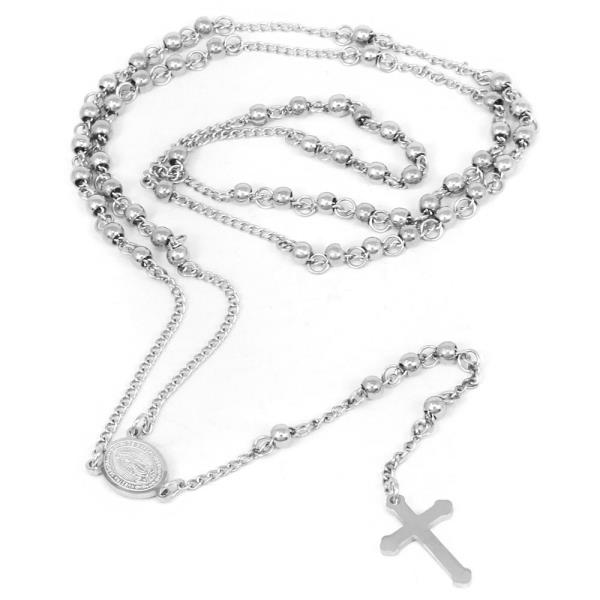 STAINLESS STEEL RELIGIOUS ROSARY NECKLACE