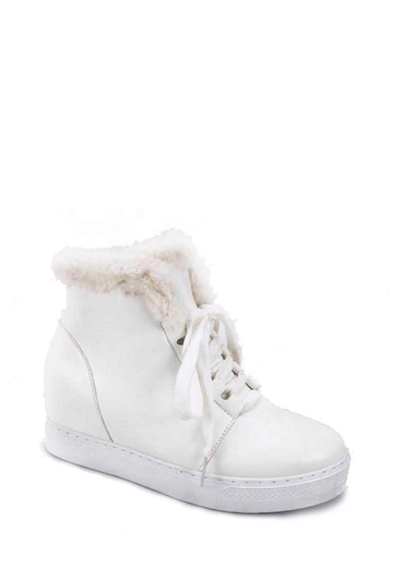 MODERN SOFT FUR LACED STITCHING SNEAKERS