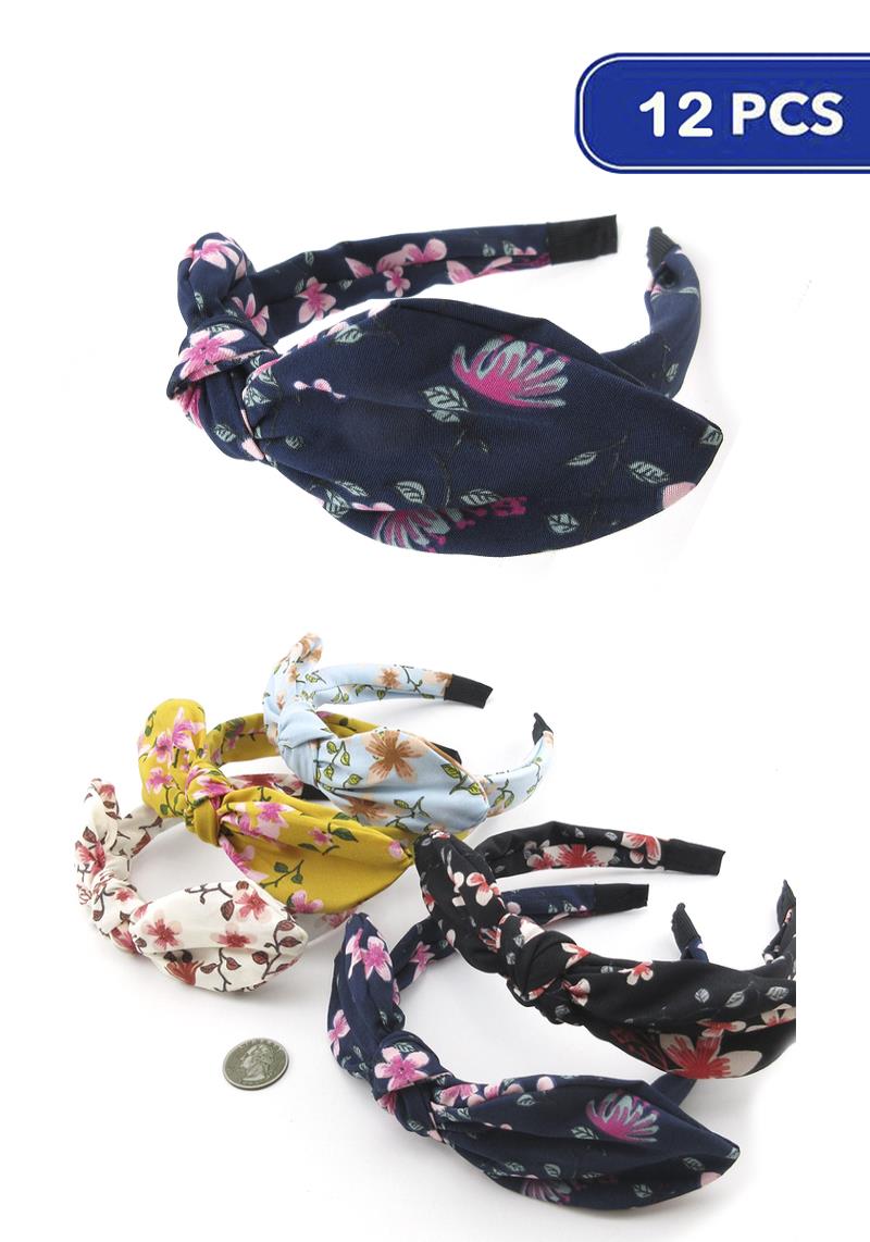 FASHION FLOWER PRINT RIBBON HEADBAND (12 UNITS)
