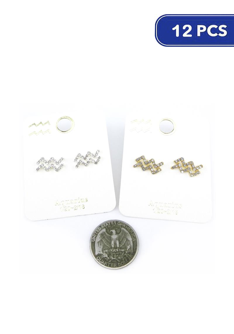 FASHION RHINESTONE ZODIAC STUD EARRING (12 UNITS)