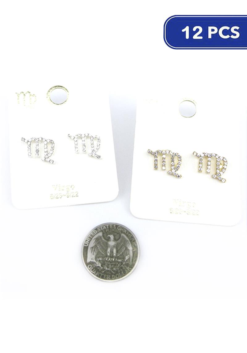FASHION RHINESTONE ZODIAC STUD EARRING (12 UNITS)