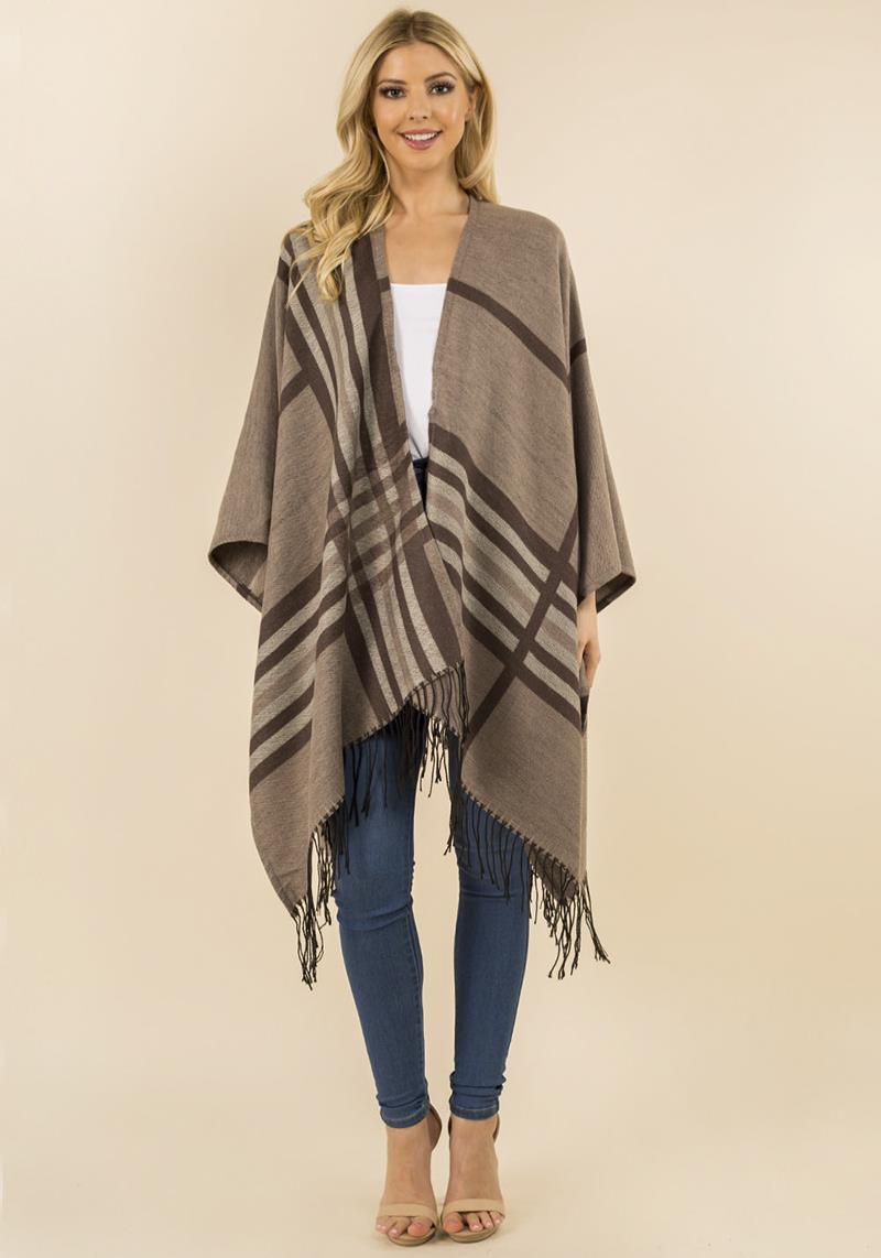 FASHION PLAID TASSEL LONG CARDIGAN