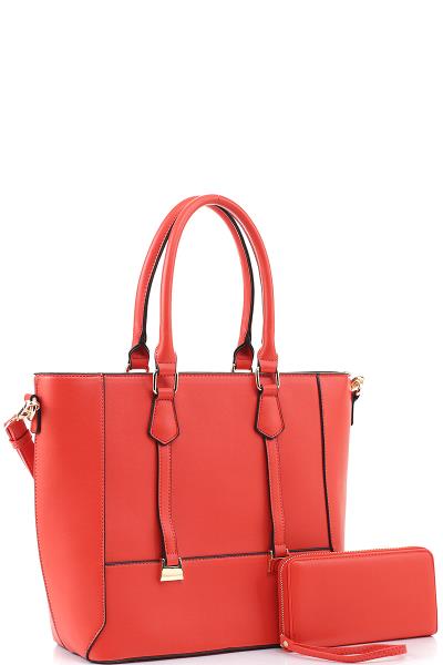 2IN1 FASHION DOUBLE STRAP METAL DESIGN TOTE BAG WITH WALLET SET