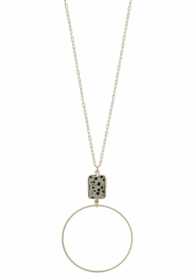 METAL CHAIN STONE PENDANT LONG NECKLACE
