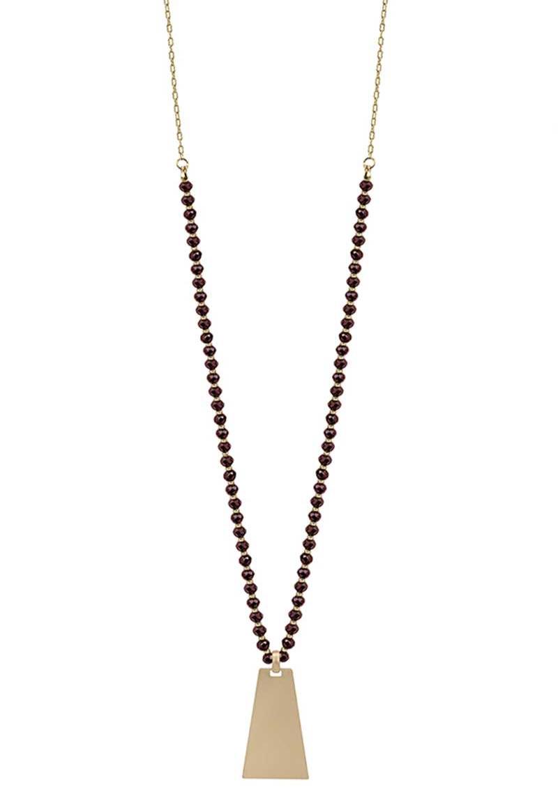 BEAD METAL RECTANGLE PENDANT LONG NECKLACE