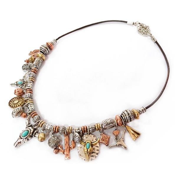 RODEO WESTERN CATTLE SKULL CHARM NECKLACE