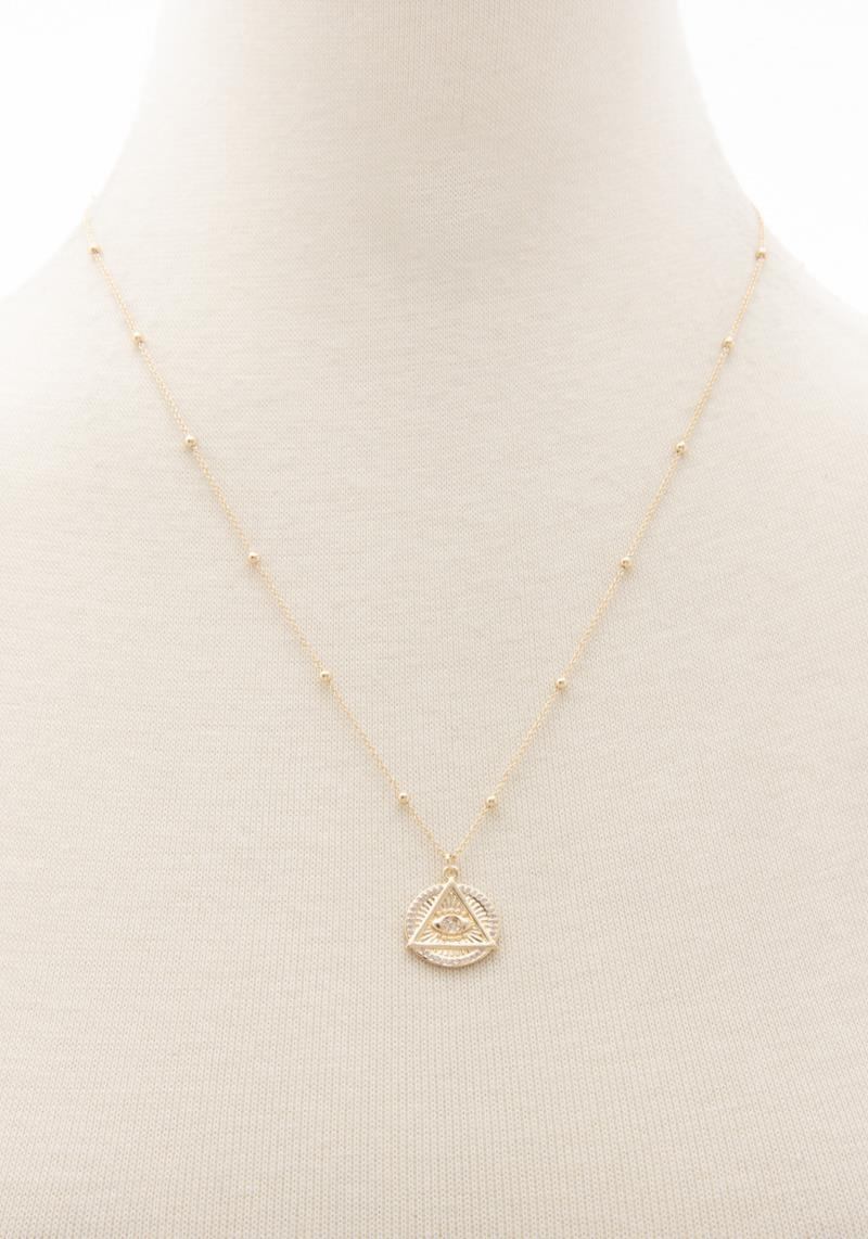 TRIANGLE EYE MEDALLION METAL NECKLACE