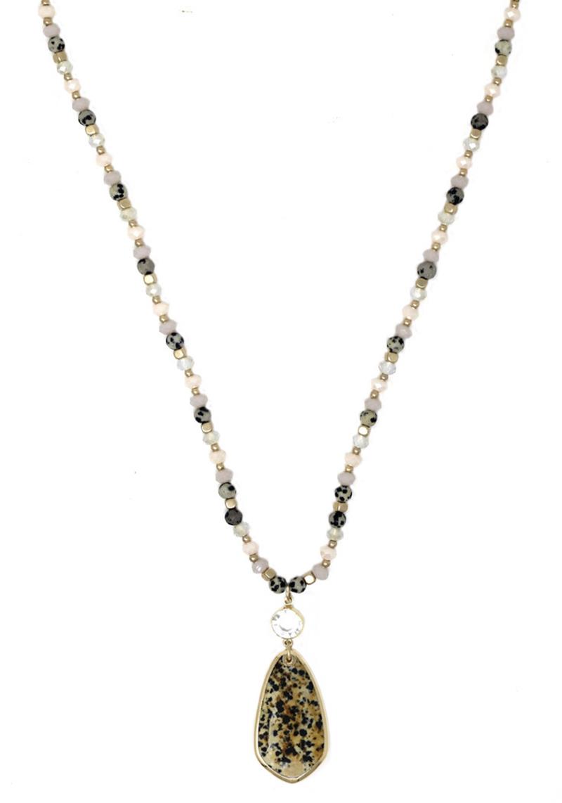 CRYSTAL NATURAL STONE BEAD PENDANT NECKLACE